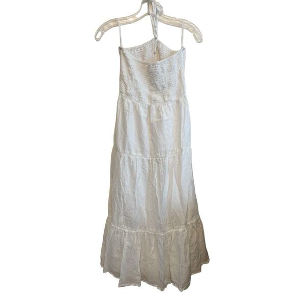 Seraphine Maternity Tube Halter Smocked Dress Size US 2 White Midi Tiered Cotton - Picture 2 of 9